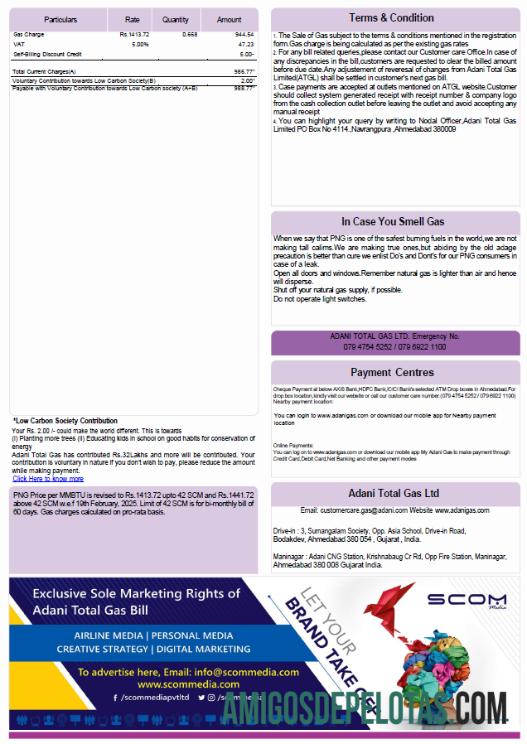 imprimível Modelo de conta de serviços públicos de gás Adani da Índia em formatos Word e PDF, 3 páginas, 3ª página